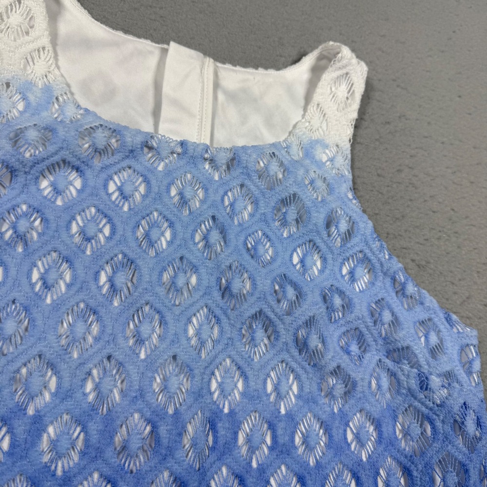 Lilly Pulitzer Blue White Ombre Eyelet Lace Tassel Hem Sleeveless Shift Dress
